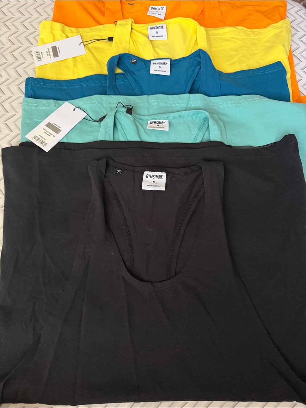 Gymshark Racerback Tank Tops — Black, Teal, Aqua, Yellow & Orange BUNDLE